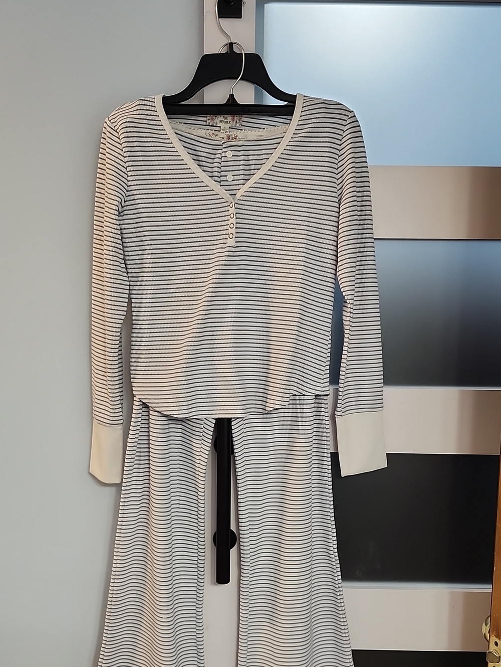 Pink Republic Black & White Striped Henley Pajama Set